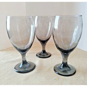 Greenbrier Smoke Gray Amathist Goblets Set of 3 Water Iced Tea Wine Glasses 7"